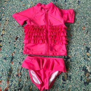 Swim Zip Pink Ruffle Set